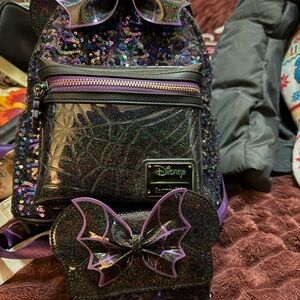 Disney Sparkling Sequin Backpack - Black and Purple